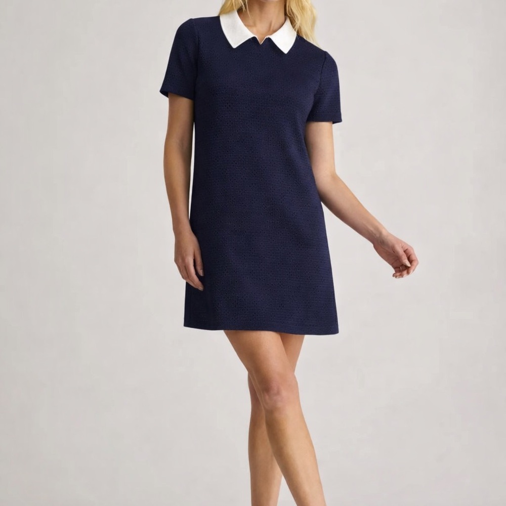 MAISON KITSUNE Dark Blue Mini Dress with White Collar